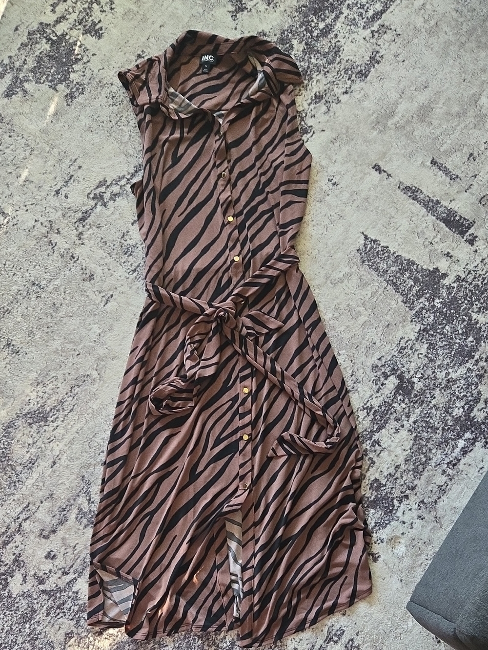 INC International Concepts Brown and Black Zebra-Print Midi Dress